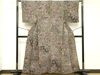 平和屋着物■訪問着 草花文 暈し染め 鬼しぼ縮緬 正絹 逸品 DABC4918cd