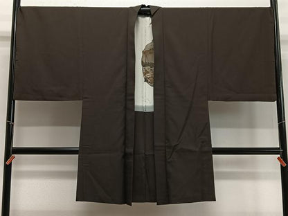 平和屋着物∞男性　長羽織　赤墨色　正絹　逸品　CABD4578ua