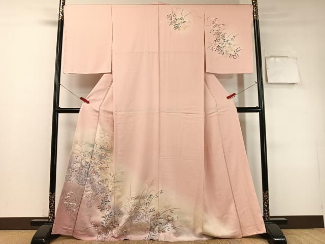 平和屋着物●訪問着　草花文　暈し染め　金銀彩　正絹　逸品　未使用　CABC9981vp