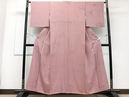 平和屋着物■上質な色無地　籬花地紋　退紅色　正絹　逸品　CABD3139xi