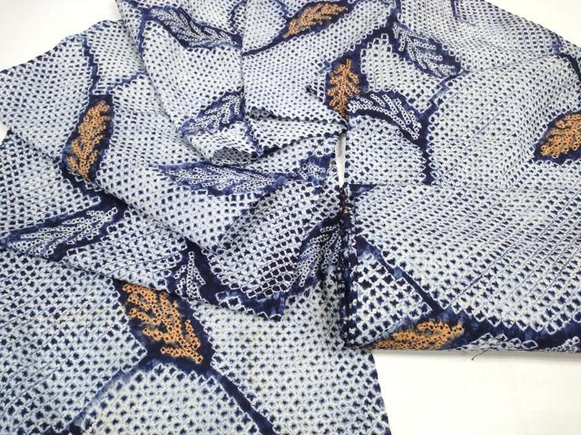 平和屋着物＊夏物　有松鳴海絞　浴衣　反物　着尺　葉唐草　綿　逸品　未使用　DABC1562zzz