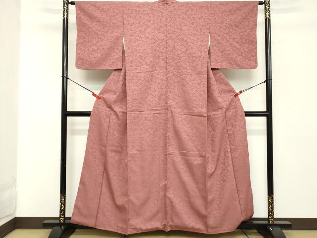 平和屋着物■上質な色無地 舞花地紋 退紅色 正絹 逸品 DABC4947cd