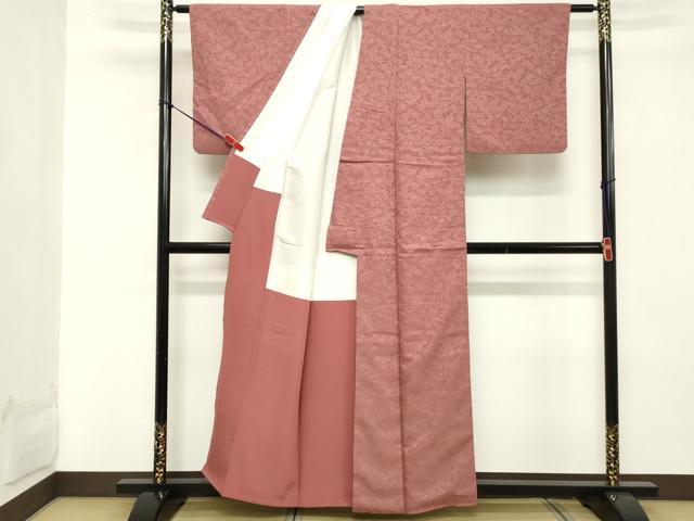 平和屋着物■上質な色無地 舞花地紋 退紅色 正絹 逸品 DABC4947cd