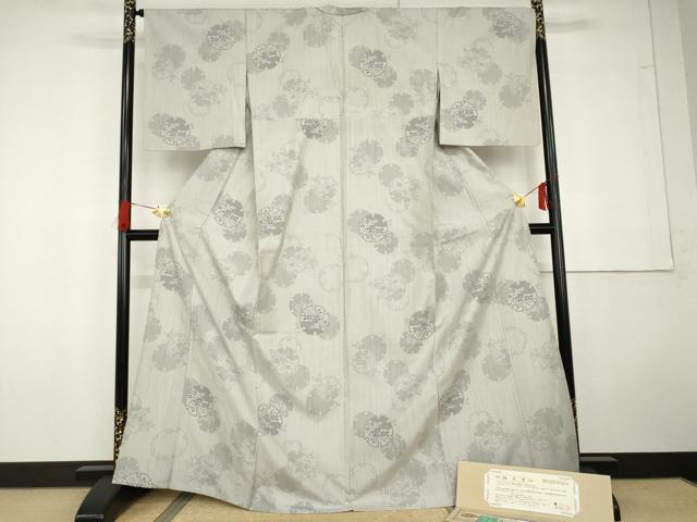 平和屋着物●結城紬　奥順　はたおり娘　単衣　100亀甲　飛び亀甲　雪輪草花文　証紙付き　正絹　逸品　AABG5352cs