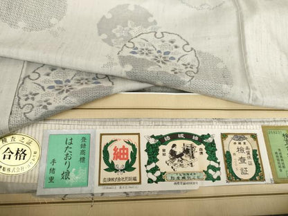 平和屋着物●結城紬　奥順　はたおり娘　単衣　100亀甲　飛び亀甲　雪輪草花文　証紙付き　正絹　逸品　AABG5352cs