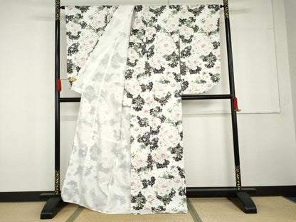 平和屋着物●小振袖　二尺袖　草花文　金彩　洗える着物　AABG5344cs