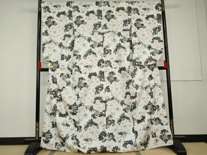 平和屋着物●小振袖　二尺袖　草花文　金彩　洗える着物　AABG5344cs