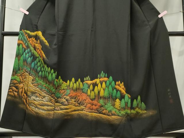 平和屋着物■豪華黒留袖　作家物　手描き　樹林文　蝋彩染　金銀彩　正絹　逸品　CABC7839ou