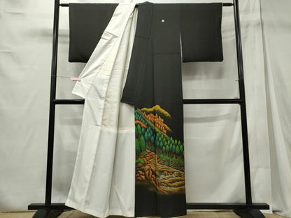 平和屋着物■豪華黒留袖　作家物　手描き　樹林文　蝋彩染　金銀彩　正絹　逸品　CABC7839ou