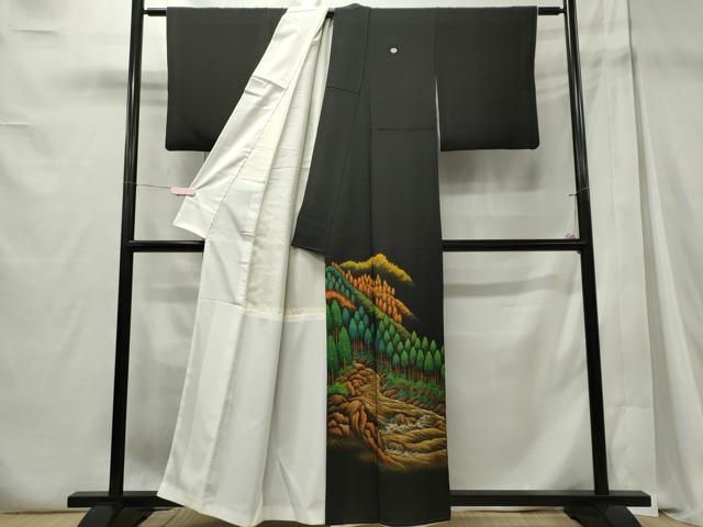 平和屋着物■豪華黒留袖　作家物　手描き　樹林文　蝋彩染　金銀彩　正絹　逸品　CABC7839ou