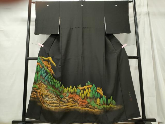 平和屋着物■豪華黒留袖　作家物　手描き　樹林文　蝋彩染　金銀彩　正絹　逸品　CABC7839ou