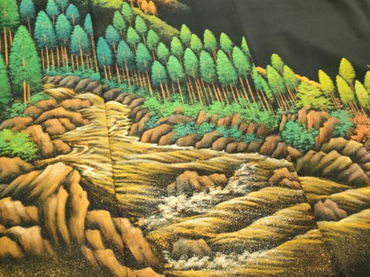 平和屋着物■豪華黒留袖　作家物　手描き　樹林文　蝋彩染　金銀彩　正絹　逸品　CABC7839ou