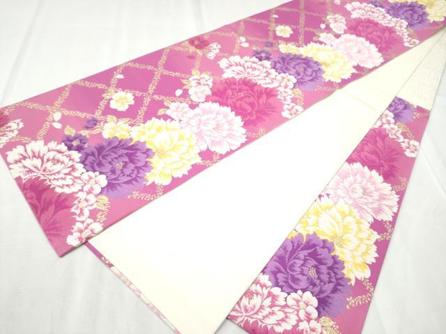 平和屋着物●六通柄袋帯　唐織　絢欄彩花牡丹文　金糸　正絹　逸品　CABD5991hy