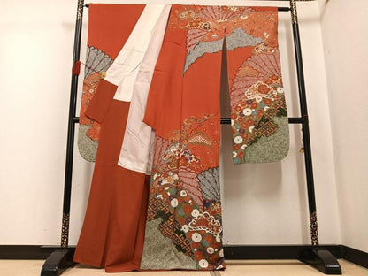 平和屋着物●豪華振袖　草花文宝尽くし　金彩　正絹　逸品　AABG5771ph