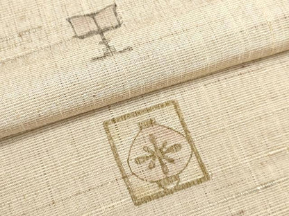 平和屋着物●極上　タッサーシルク　インド野蚕糸　反物　着尺　陶器文　証紙付き　逸品　未使用　DABC1636zzz