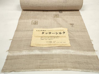 平和屋着物●極上　タッサーシルク　インド野蚕糸　反物　着尺　陶器文　証紙付き　逸品　未使用　DABC1636zzz