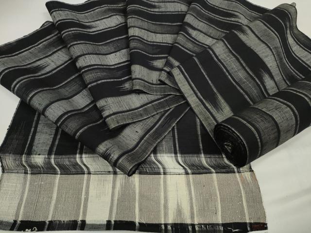 平和屋着物＊夏物 紗紬 反物 着尺 間道 黒地 逸品 未使用 DABC1607zzz