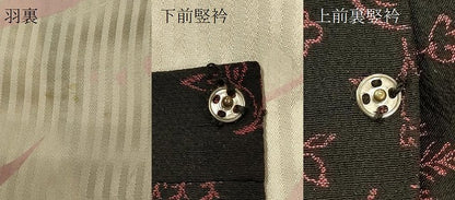 平和屋着物＃道行コート 紬地 草花文 黒地 CABD1584in
