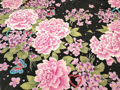 平和屋着物●豪華振袖　作家物　ハート　舞蝶花文　黒地　銀通し地　正絹　逸品　DABC3243az