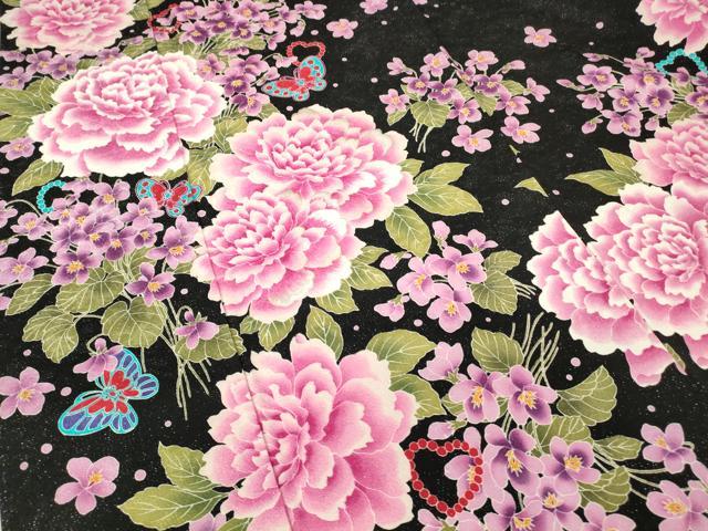 平和屋着物●豪華振袖　作家物　ハート　舞蝶花文　黒地　銀通し地　正絹　逸品　DABC3243az