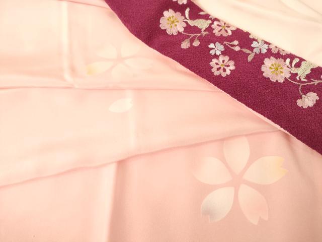 平和屋着物●振袖用長襦袢　袷　半襟刺繍　桜に兎　正絹　逸品　DABC3263az