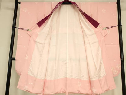 平和屋着物●振袖用長襦袢　袷　半襟刺繍　桜に兎　正絹　逸品　DABC3263az