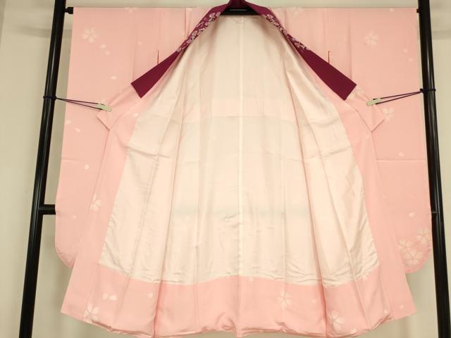平和屋着物●振袖用長襦袢　袷　半襟刺繍　桜に兎　正絹　逸品　DABC3263az