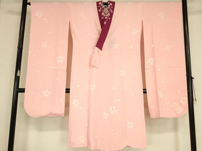 平和屋着物●振袖用長襦袢　袷　半襟刺繍　桜に兎　正絹　逸品　DABC3263az