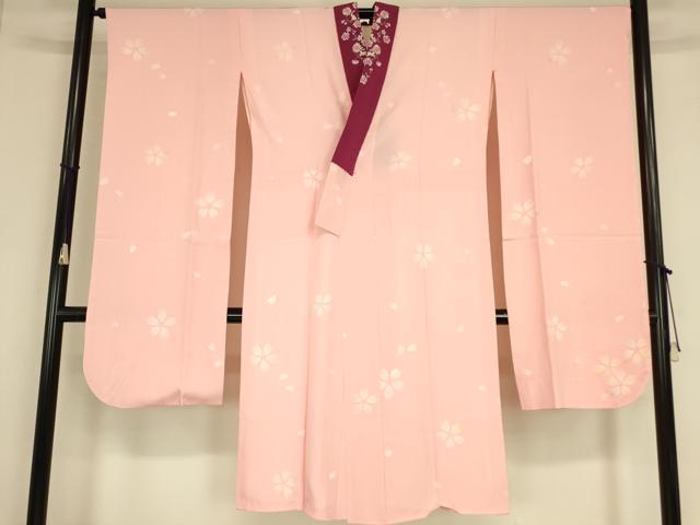 平和屋着物●振袖用長襦袢　袷　半襟刺繍　桜に兎　正絹　逸品　DABC3263az