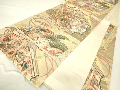 平和屋着物▼六通柄袋帯 舞楽の調べ 金糸 正絹 逸品 DABC3299az