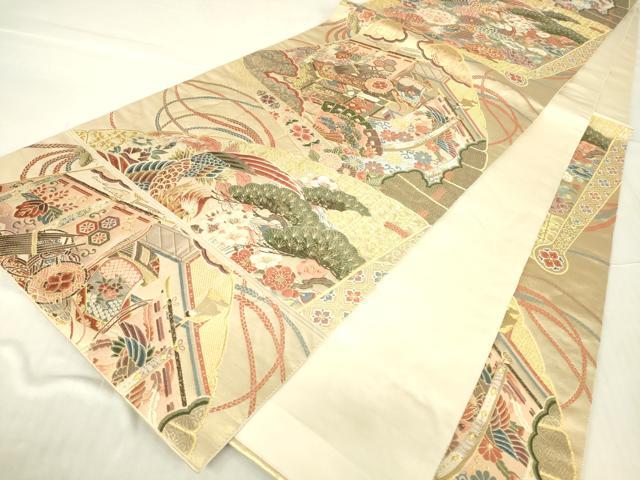 平和屋着物▼六通柄袋帯 舞楽の調べ 金糸 正絹 逸品 DABC3299az