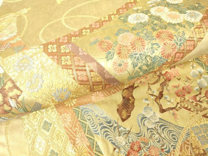 平和屋着物▼西陣 六通柄袋帯 光琳掛軸文様 金糸 正絹 逸品 DABC3360az