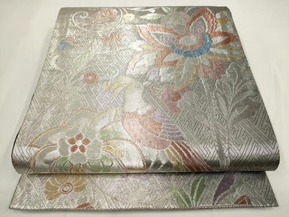 平和屋着物▼六通柄袋帯 花鳥文 金銀糸 正絹 逸品 AABF7949wj