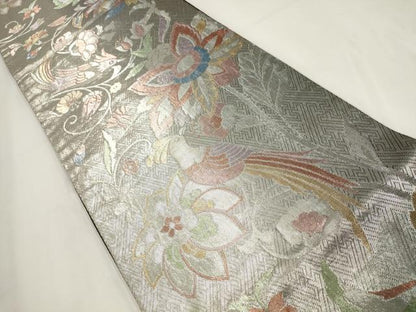 平和屋着物▼六通柄袋帯 花鳥文 金銀糸 正絹 逸品 AABF7949wj