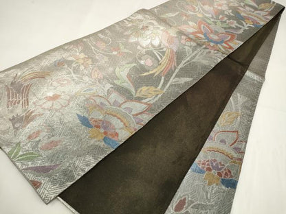 平和屋着物▼六通柄袋帯 花鳥文 金銀糸 正絹 逸品 AABF7949wj