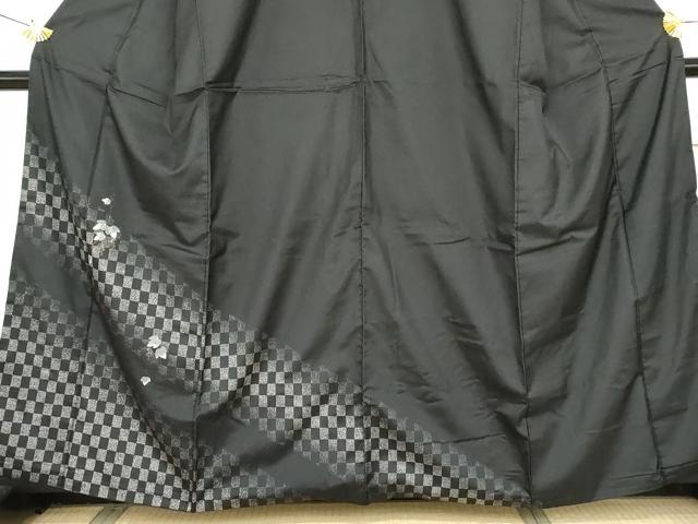平和屋着物●訪問着　本場大島紬　染大島　蔦の葉文　黒地　金彩　正絹　逸品　AABG5397cs