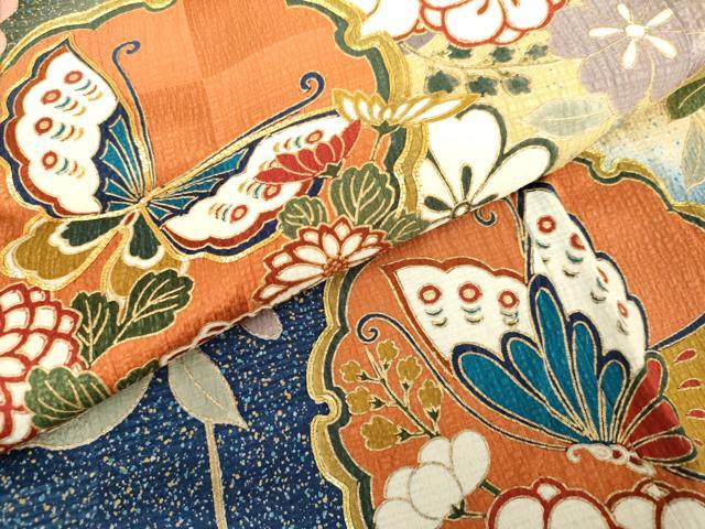 平和屋着物●豪華振袖　駒刺繍　雪輪花蝶文　暈し染め　金彩　正絹　逸品　AABG5400cs