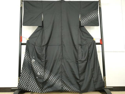 平和屋着物●訪問着　本場大島紬　染大島　蔦の葉文　黒地　金彩　正絹　逸品　AABG5397cs