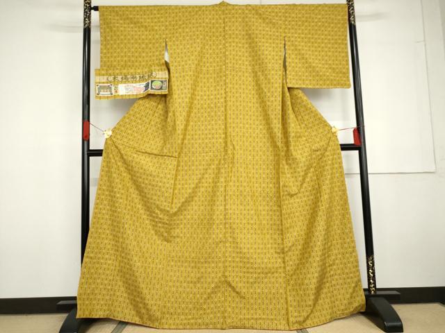 平和屋着物●本場琉球紬　 草木染　手織　縞　大城織物工場謹製　証紙付き　正絹　逸品　未使用　AABG5438cs