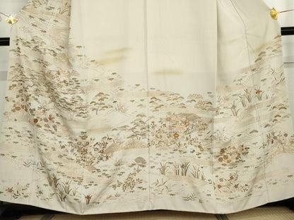平和屋着物●訪問着　総刺繍　松竹梅　風景文　金糸　金彩　正絹　逸品　AABG5439cs
