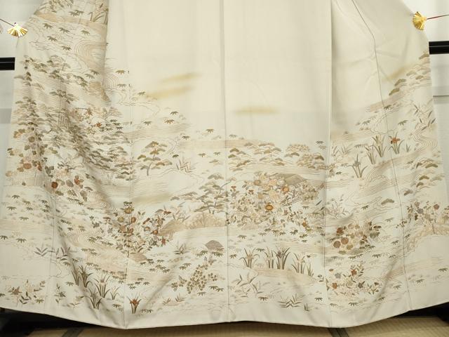 平和屋着物●訪問着　総刺繍　松竹梅　風景文　金糸　金彩　正絹　逸品　AABG5439cs