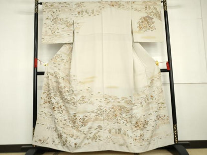 平和屋着物●訪問着　総刺繍　松竹梅　風景文　金糸　金彩　正絹　逸品　AABG5439cs