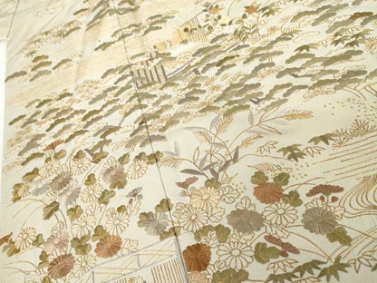 平和屋着物●訪問着　総刺繍　松竹梅　風景文　金糸　金彩　正絹　逸品　AABG5439cs