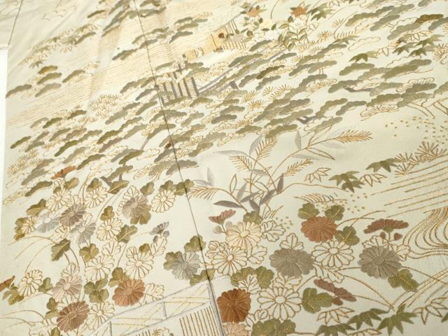 平和屋着物●訪問着　総刺繍　松竹梅　風景文　金糸　金彩　正絹　逸品　AABG5439cs