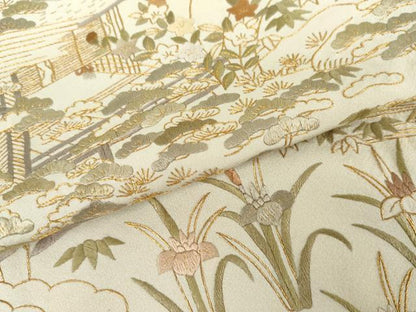平和屋着物●訪問着　総刺繍　松竹梅　風景文　金糸　金彩　正絹　逸品　AABG5439cs