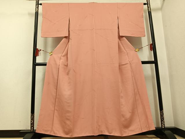平和屋着物●上質な色無地　笹地紋　宍色　正絹　逸品　AABG6557ph