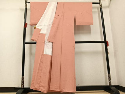 平和屋着物●上質な色無地　笹地紋　宍色　正絹　逸品　AABG6557ph