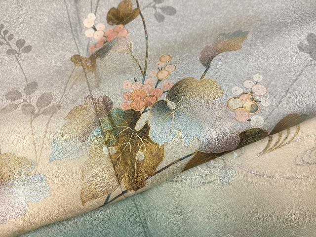 平和屋着物●訪問着　流水枝花文　暈し染め　金銀彩　正絹　逸品　AABG7101ph