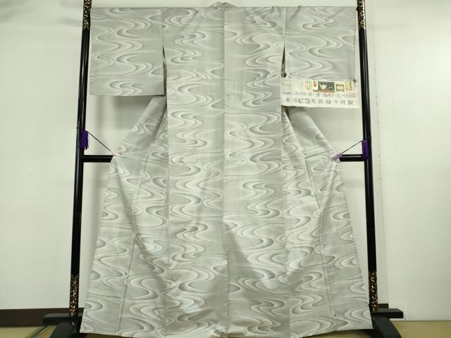 平和屋本店▽極上　本場大島紬　白大島紬　桑原織物 二代目 桑原啓之介　単衣　9マルキ　白絣　流転　証紙付き　逸品　未使用　DZAA7354kh6