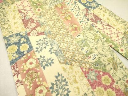 平和屋着物●全通柄九寸名古屋帯　紬地　辻が花　草花文　正絹　逸品　DABD0343op